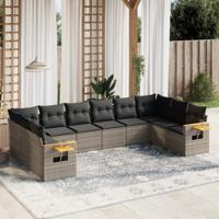 10-delige Loungeset met kussens poly rattan grijs - thumbnail
