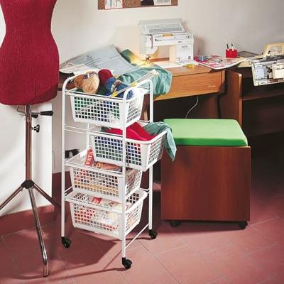 Metaltex Opbergrek met Wielen + 4 Manden 83x38x30 cm Wit