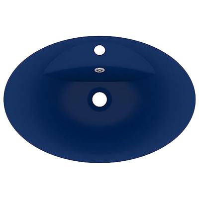 Wastafel met overloop ovaal 58,5x39 cm keramiek mat donkerblauw