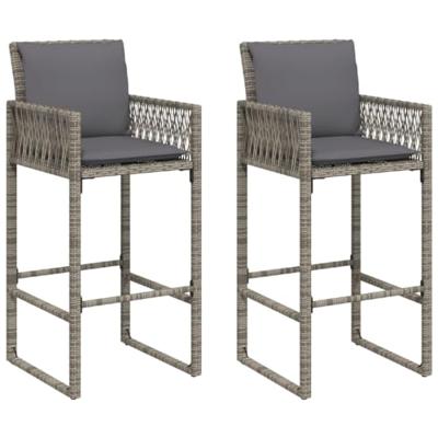 Tuinbarkrukken met kussens 2 st poly rattan grijs - thumbnail