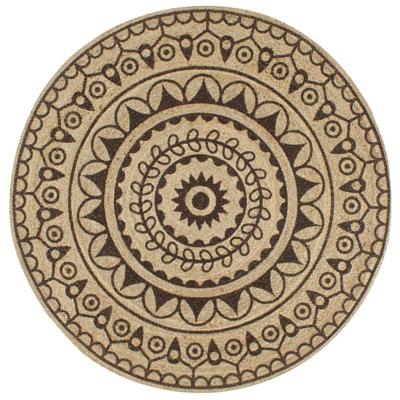 Vloerkleed handgemaakt met donkerbruine print 120 cm jute