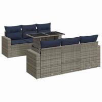 7-delige Loungeset met kussens poly rattan acacia grijs - thumbnail