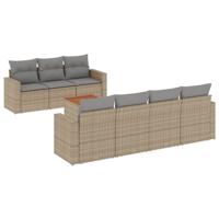 8-delige Loungeset met kussens poly rattan gemengd beige - thumbnail