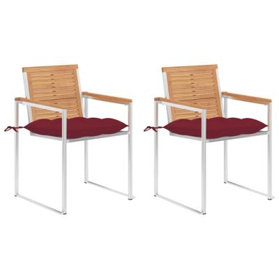 Tuinstoelen 2 st met kussens massief teakhout en staal