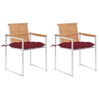 Tuinstoelen 2 st met kussens massief teakhout en staal - thumbnail
