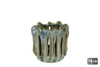 Windlicht Richard S groen/wit aardewerk