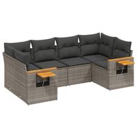 6-delige Loungeset met kussens poly rattan grijs - thumbnail