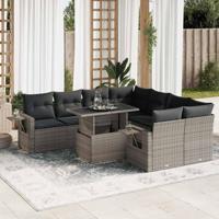 9-delige Loungeset met kussens poly rattan grijs - thumbnail