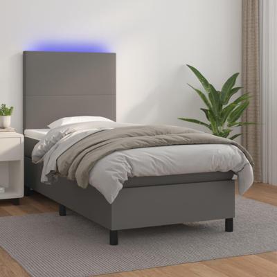 Boxspring met matras en LED kunstleer grijs 90x200 cm