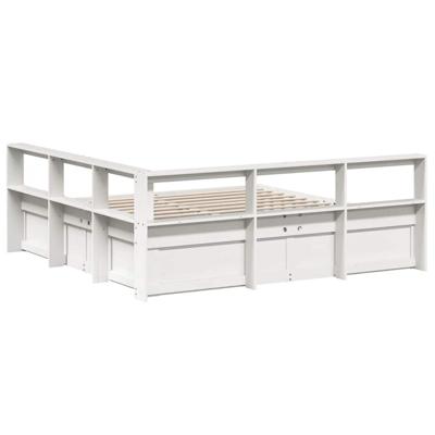 Bed met boekenkast zonder matras grenenhout wit 200x200 cm - thumbnail