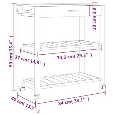Keukentrolley MONZA 84x40x88,5 cm massief grenenhout