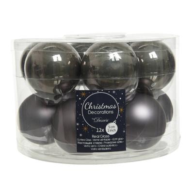 Kerstbal glas d5 cm grijs ass 12st Decoris - Decoris