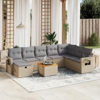 9-delige Loungeset met kussens poly rattan gemengd beige - thumbnail