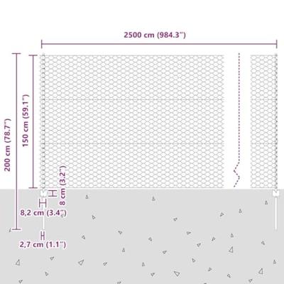 VidaXL Hek met paal zilver 1,5 x 25 m staal
