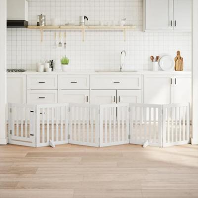 Hondenhek inklapbaar met deur 6 panelen 300 cm populierhout wit Hondenhek inklapbaar met deur 6 panelen 300 cm populierhout wit