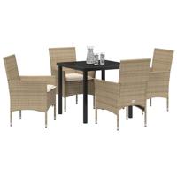 5-Delige Tuinset Met Kussens Beige Poly Rattan - thumbnail