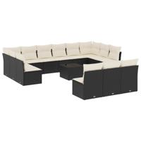 13-delige Loungeset met kussens poly rattan zwart - thumbnail