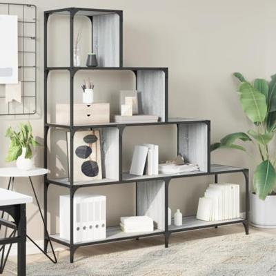 Boekenkast 4-laags 139x33,5x149 cm bewerkt hout grijs sonoma
