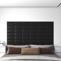 Wandpanelen 12 st 0,54 m² 30x15 cm kunstleer zwart - thumbnail