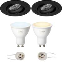 Pragmi Alpin Pro - Inbouw Rond - Mat Zwart - Kantelbaar Ø92mm - Philips Hue - LED Spot Set GU10 - White Ambiance - Bluetooth - thumbnail