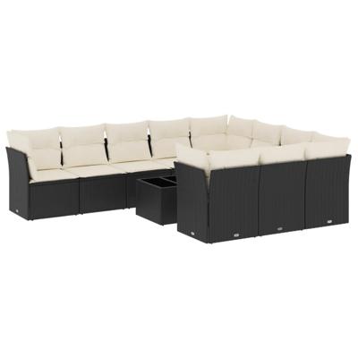 11-delige Loungeset met kussens poly rattan zwart