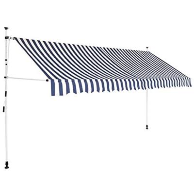 VidaXL Luifel handmatig uittrekbaar 350 cm blauw en witte strepen