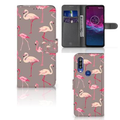 Motorola One Action | Telefoonhoesje | Met pasjeshouder | Flamingo
