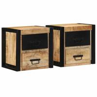 Nachtkastjes 2 st 40x35x40 cm massief ruw hout mango - thumbnail