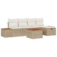 6-delige tuinset met kussens, beige poly rattan - thumbnail
