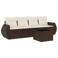 5-delige Loungeset met kussens poly rattan bruin - thumbnail