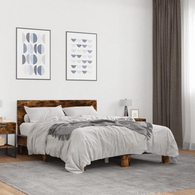 Bedframe bewerkt hout metaal gerookt eikenkleurig 140x200 cm - thumbnail