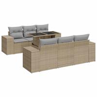7-delige Loungeset met kussens poly rattan beige - thumbnail