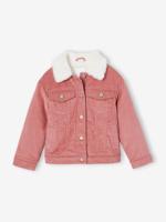Meisjesjas van fluweel met imitatiebonten voering rouge - thumbnail