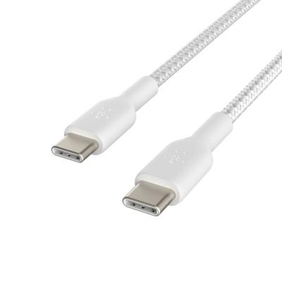 Belkin BoostCharge gevlochten USB-C/USB-C-kabel, snellaadkabel voor iPhone 16, iPhone 15 Plus/Pro/Pro Max, Samsung Galaxy S24, Pixel, iPad, Nintendo Switch, snelladen via USB Type C, 2 m, 2-pack - Wit