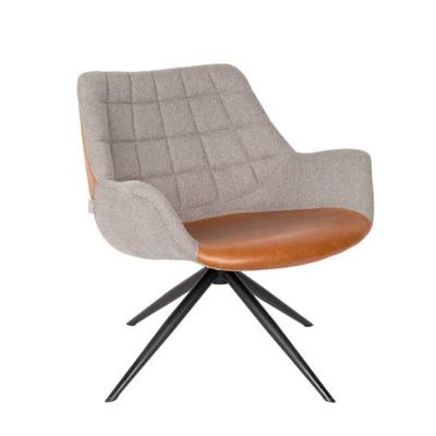 Zuiver Draaifauteuil 'Doulton' PU en stof, kleur Grijs/Bruin