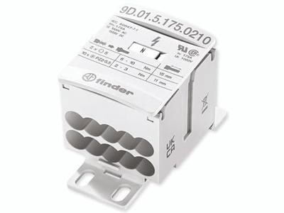 Finder 9D.01.5.175.0210 Verdeler Wit 12-polig 16 mm² 175 A 1000 V/AC, 1500 V/DC Geleidertype: L, N, PE