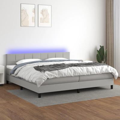 Boxspring met matras en LED stof lichtgrijs 200x200 cm