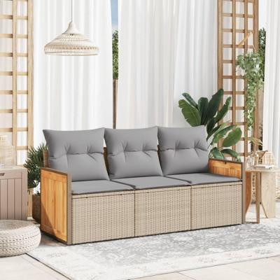 3-delige Loungeset met kussens poly rattan beige 3-delige Loungeset met kussens poly rattan beige