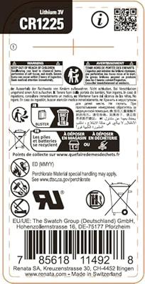Renata Knoopcel CR1225 3 V 1 stuk(s) 48 mAh Lithium CR1225 Renata Knoopcel CR1225 3 V 1 stuk(s) 48 mAh Lithium CR1225