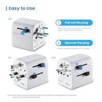 Reisadapter, Ewent universele reisadapter met Schuko-stopcontact met 1 USB-oplaadpoort type C en 1 USB-poort, reisadapter Italië Engeland Duitsland VS Australië China - thumbnail
