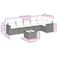 7-delige Loungeset met kussens poly rattan zwart - thumbnail