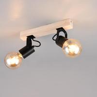 Trio Plafondlamp dubbelLynar zwart met hout - R86662032 - thumbnail
