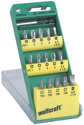Wolfcraft 2400000 Bitset 16-delig Plat, Kruiskop Phillips, Kruiskop Pozidriv, Binnen-zesrond (TX)