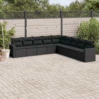 9-delige Loungeset met kussens poly rattan zwart - thumbnail