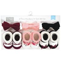 Hudson Baby Infant Girl Headband and Socks Giftset, Burgundy Black, One Size - thumbnail