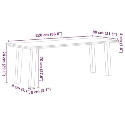 Eettafel met natuurlijke rand 220x80x74 cm massief eikenhout