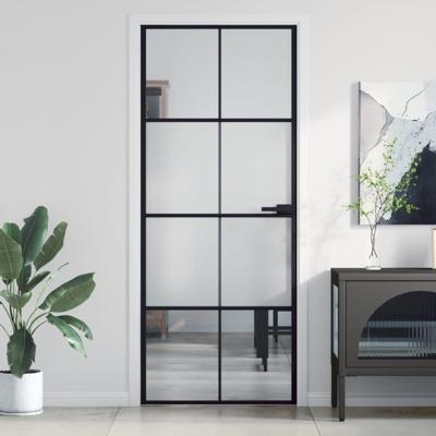 VidaXL Binnendeur smal 83x201,5 cm gehard glas en aluminium zwart VidaXL Binnendeur smal 83x201,5 cm gehard glas en aluminium zwart
