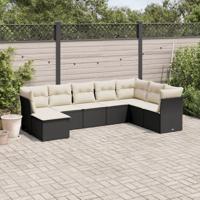 8-delige Loungeset met kussens poly rattan zwart - thumbnail