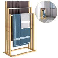 Handdoekenrek Bamboe met 3 RVS Stangen - thumbnail