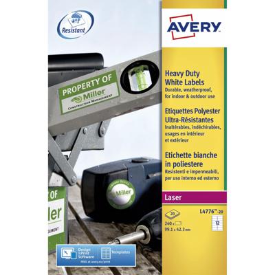 Etiket Avery L4776-20 99.1x42.3mm polyester wit 240 etiketten